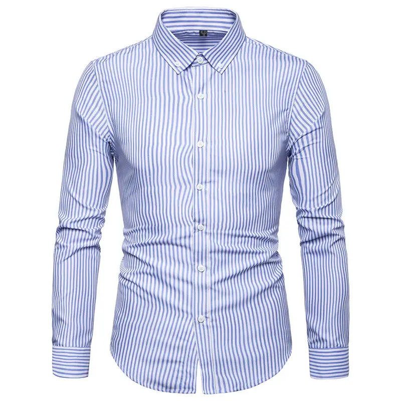 Men's Striped Long Sleeve Shirt Cotton Polyester - Image 9