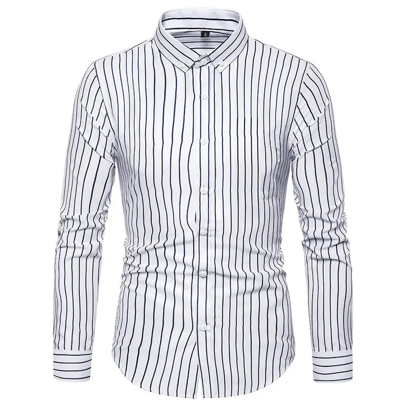 Men's Striped Long Sleeve Shirt Cotton Polyester - Image 10