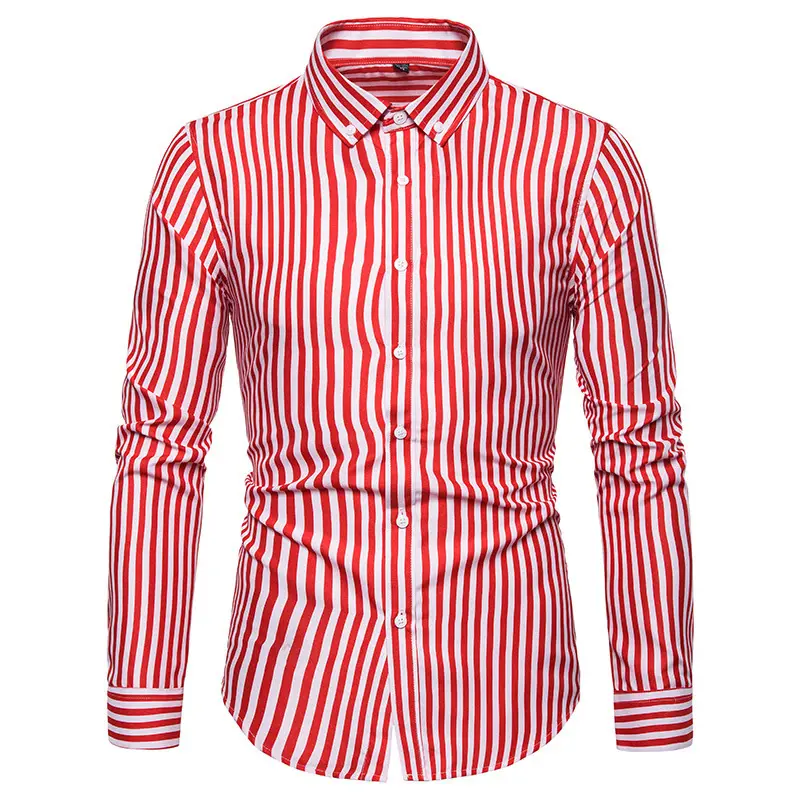 Men's Striped Long Sleeve Shirt Cotton Polyester - Image 2