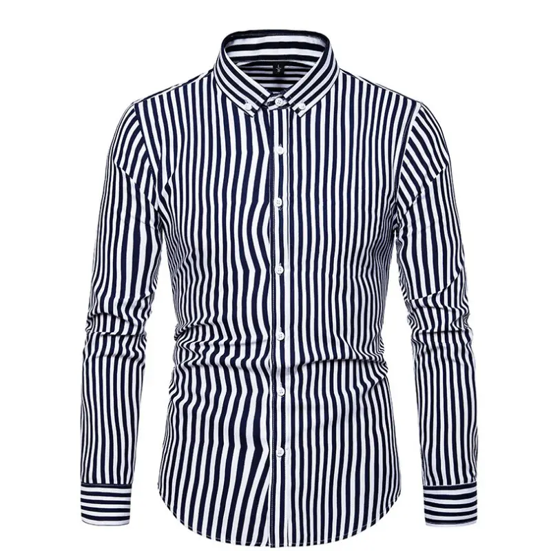 Men's Striped Long Sleeve Shirt Cotton Polyester - Image 4