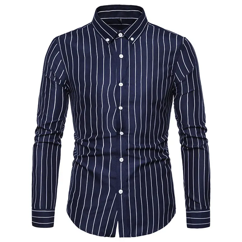 Men's Striped Long Sleeve Shirt Cotton Polyester - Image 5