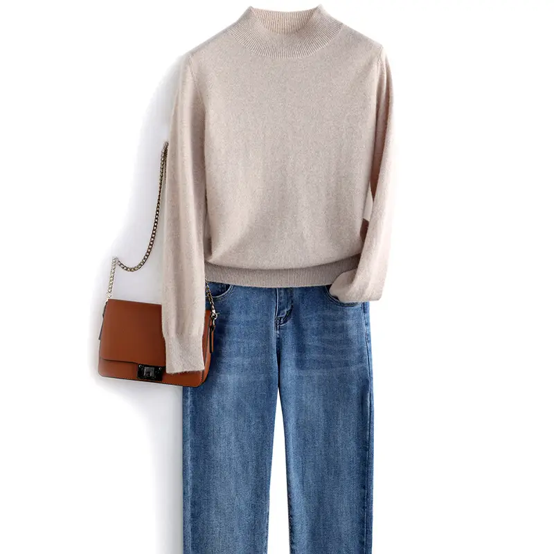 Women's Purple Knit Half-High Neck Sweater - Image 17