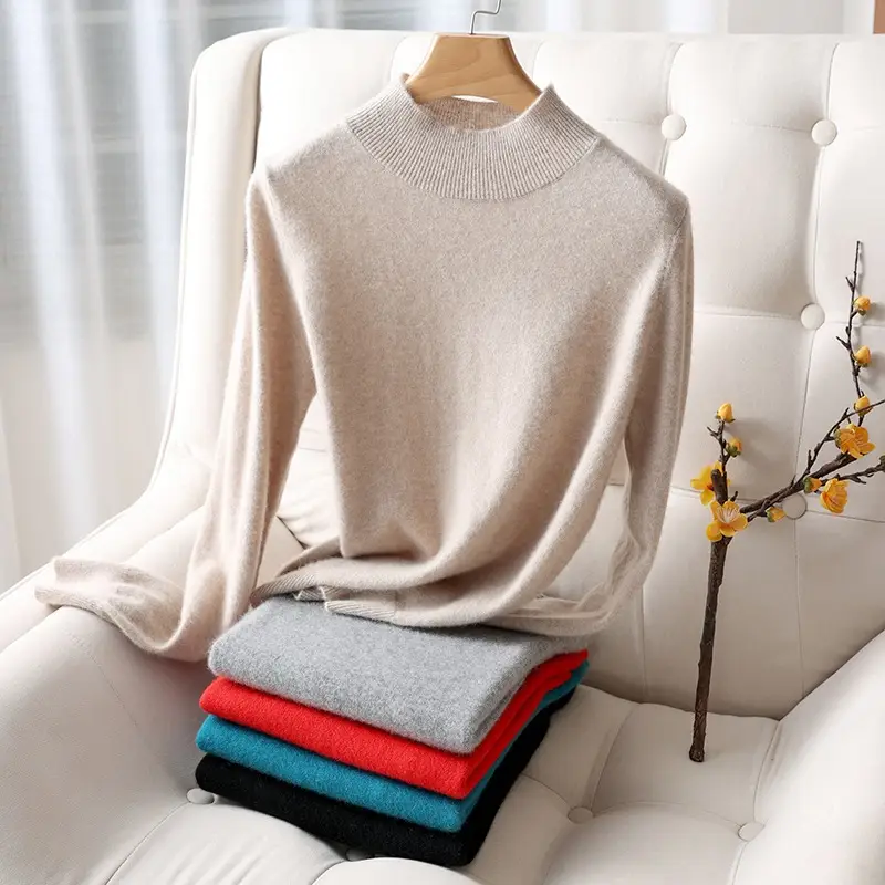 Women's Purple Knit Half-High Neck Sweater - Image 18