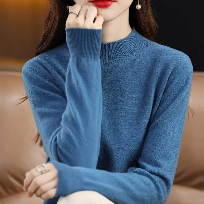 Women's Purple Knit Half-High Neck Sweater - Image 12