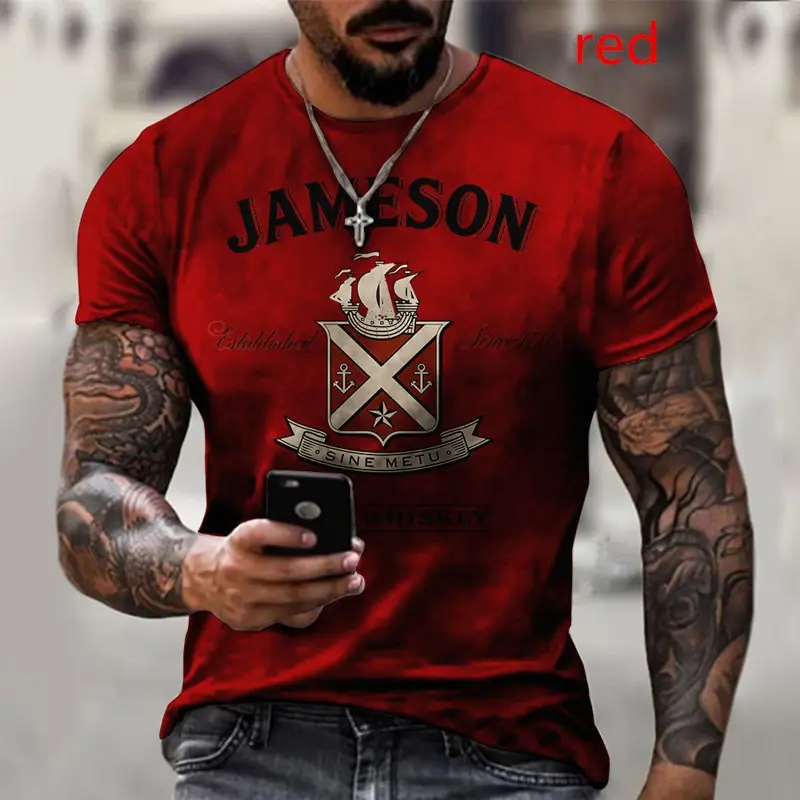 Men's Red 3D Printed American Flag T-Shirt