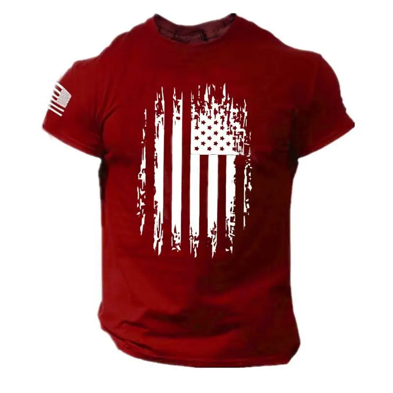 Men's Red 3D Printed American Flag T-Shirt