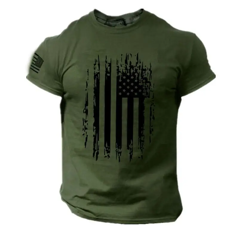 Men's Red 3D Printed American Flag T-Shirt