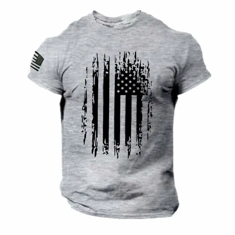 Men's Red 3D Printed American Flag T-Shirt