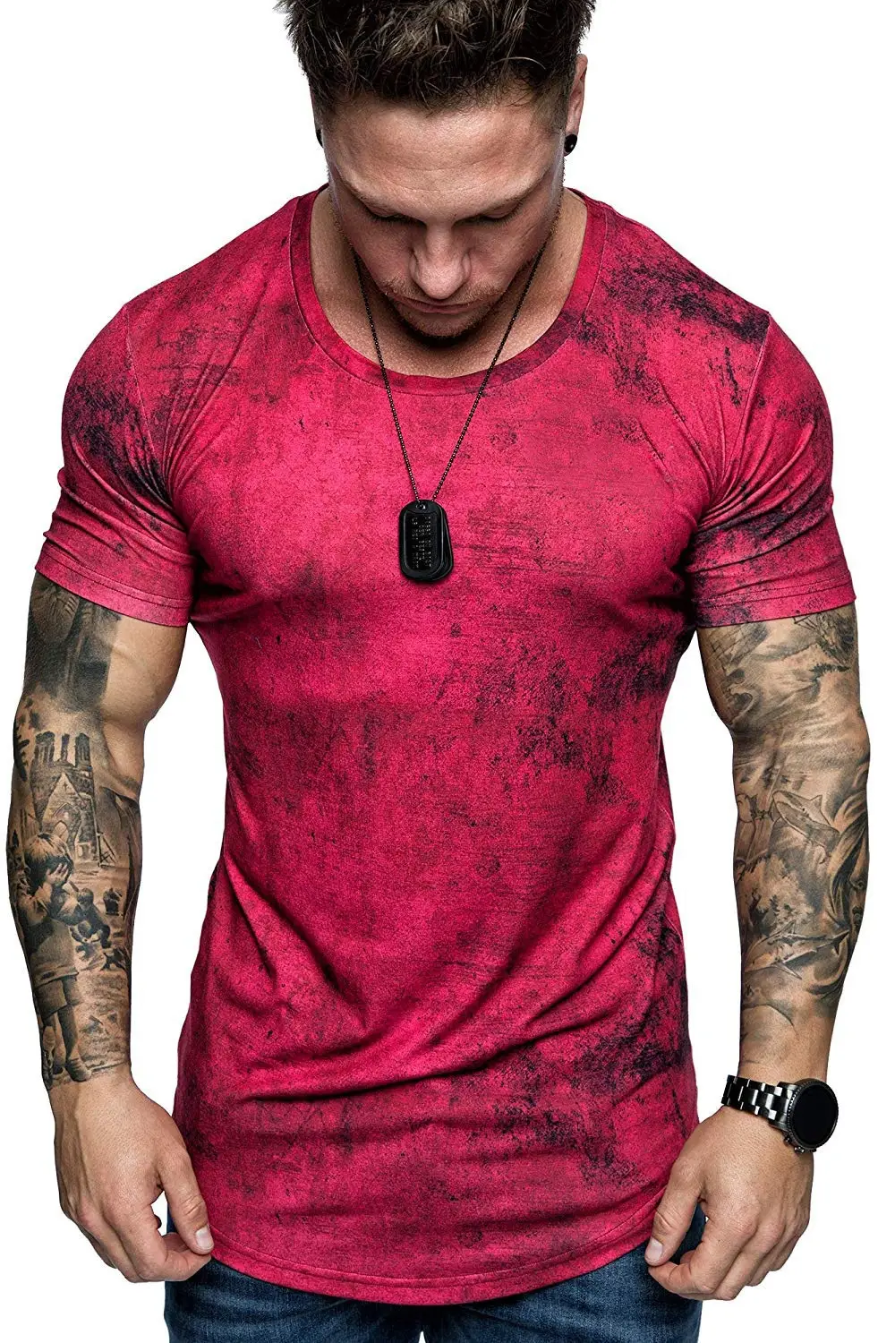 Men's Red 3D Printed American Flag T-Shirt