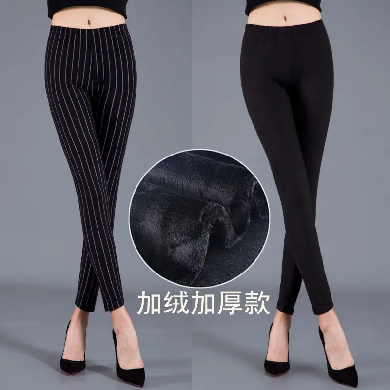 Women Plaid Fleece Leggings Winter Warm Outerwear