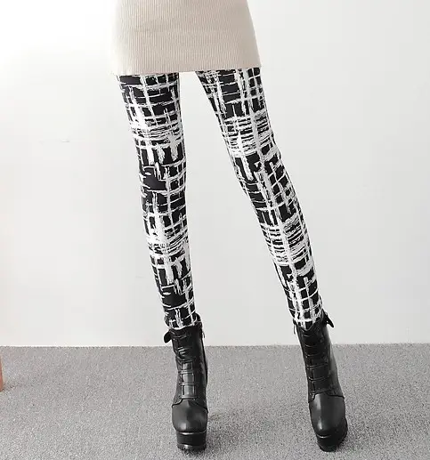 Women Plaid Fleece Leggings Winter Warm Outerwear