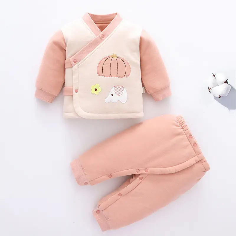 Baby Split Cotton Suit Pink Newborn Fall Wear - Image 2