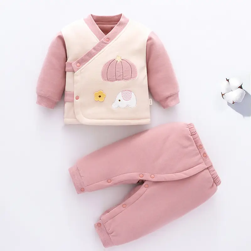 Baby Split Cotton Suit Pink Newborn Fall Wear - Image 4