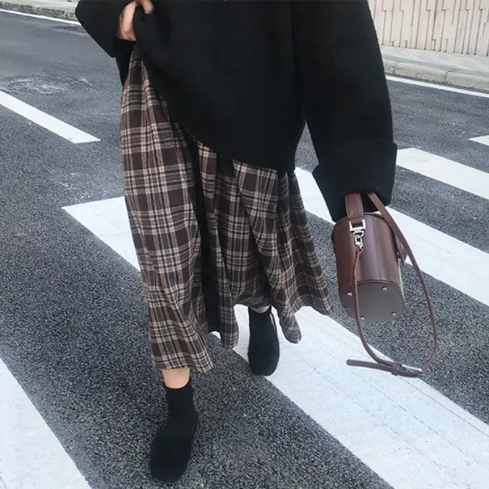 Women Plaid Half-Length A-Line Skirt 2025 Winter - Image 4