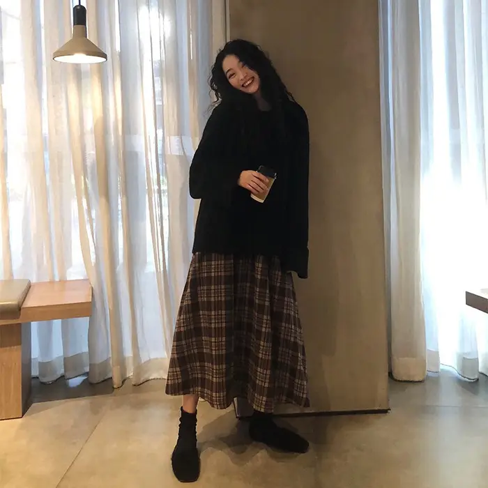 Women Plaid Half-Length A-Line Skirt 2025 Winter - Image 5