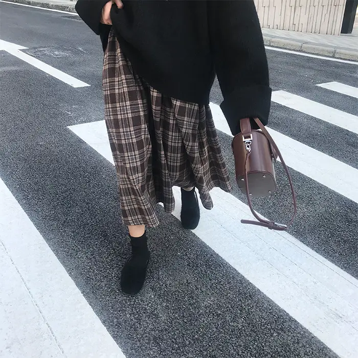 Women Plaid Half-Length A-Line Skirt 2025 Winter — feature 19