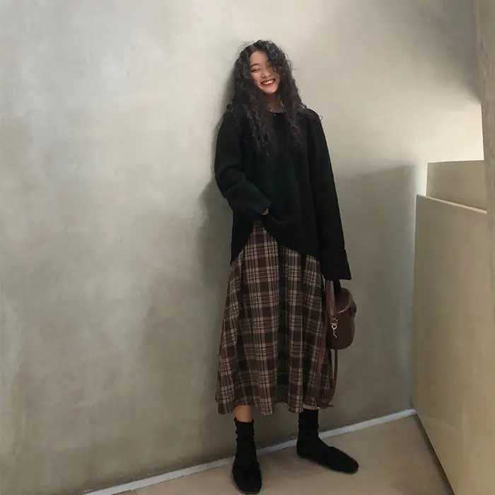 Women Plaid Half-Length A-Line Skirt 2025 Winter — feature 21