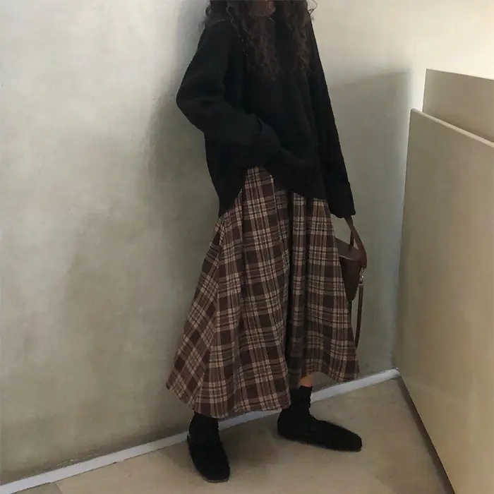 Women Plaid Half-Length A-Line Skirt 2025 Winter — feature 22