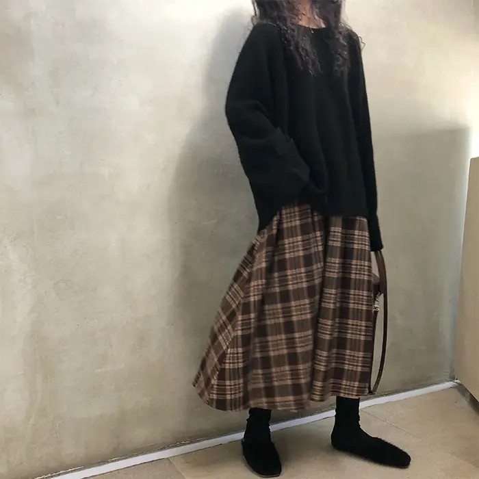 Women Plaid Half-Length A-Line Skirt 2025 Winter — feature 23
