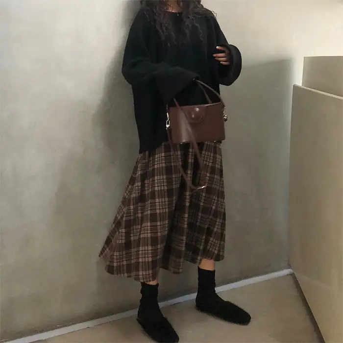 Women Plaid Half-Length A-Line Skirt 2025 Winter — feature 24