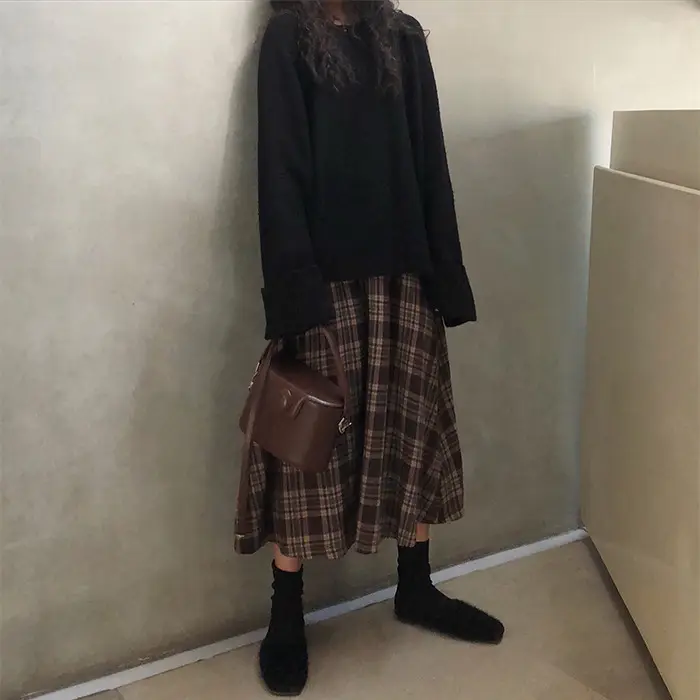 Women Plaid Half-Length A-Line Skirt 2025 Winter — feature 26