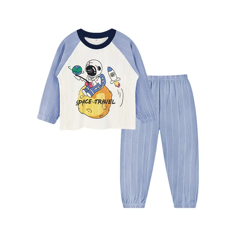 Kids Space Travel Pajama Set Cotton Blue White - Image 9