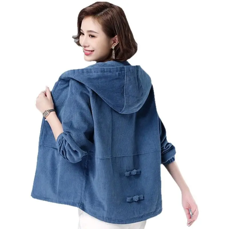 Women Korean Style Blue Hoodie Jacket Large