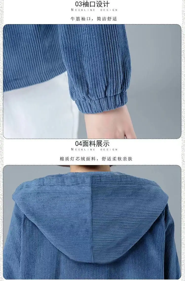 Women Korean Style Blue Hoodie Jacket Large — feature 4