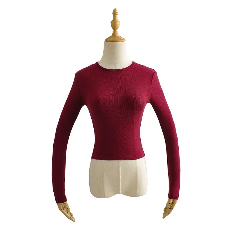 New European Style Slim Fit T-Shirt Brown Long Sleeve - Image 7