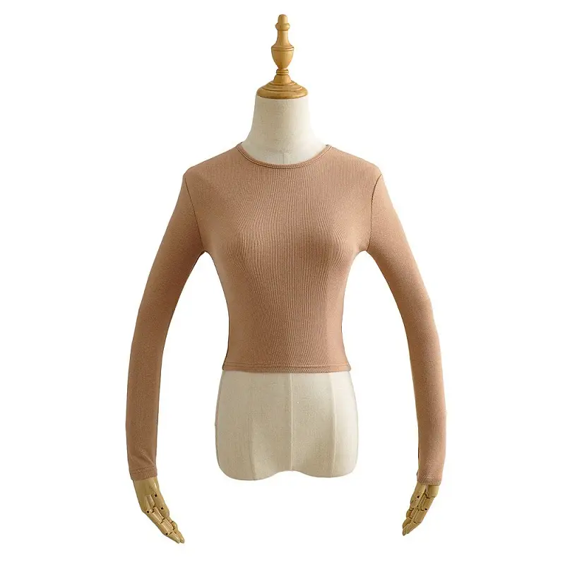 New European Style Slim Fit T-Shirt Brown Long Sleeve - Image 8