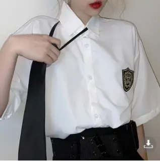 2021 Women's Gray Short Sleeve Collar Shirt with Black Tie & Badge - Image 2