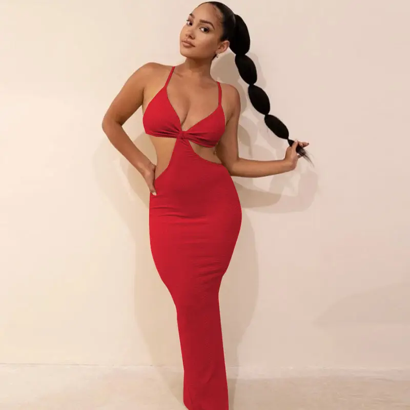 New Blue Backless Strap Dress Slim Fit Hollow Cut - Image 15