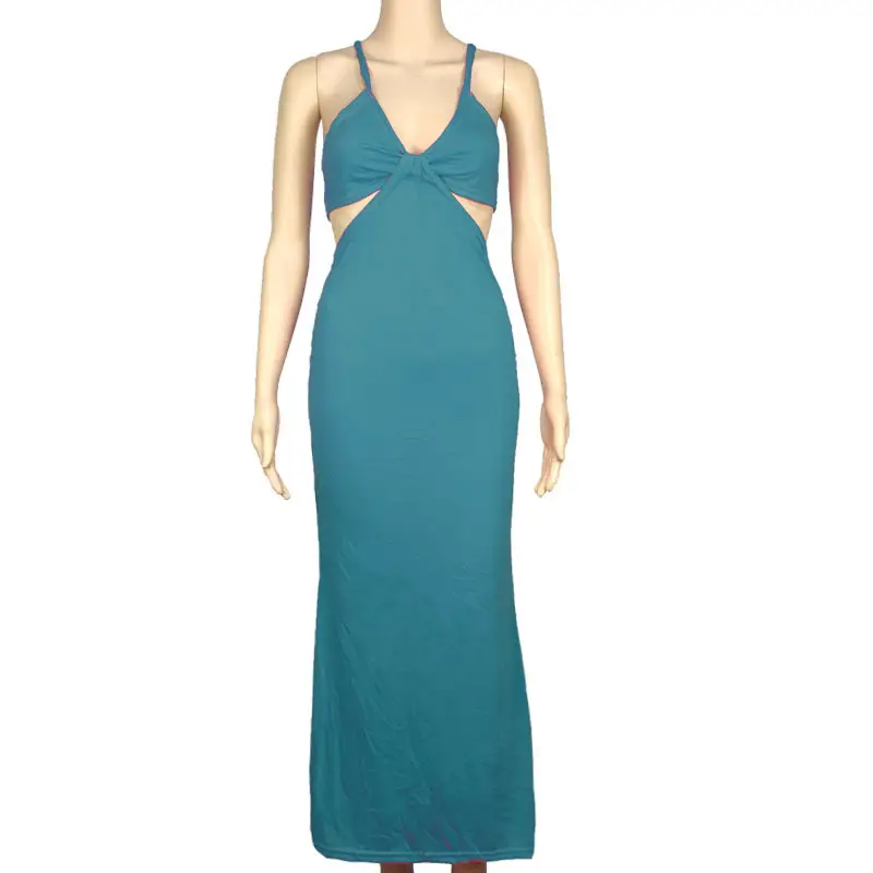 New Blue Backless Strap Dress Slim Fit Hollow Cut - Image 10