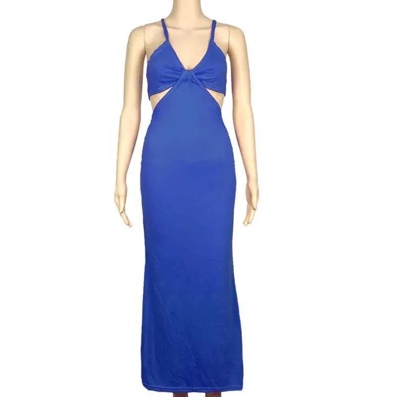New Blue Backless Strap Dress Slim Fit Hollow Cut - Image 2