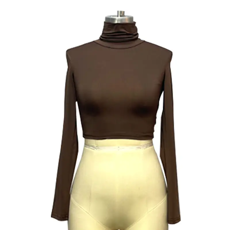 Long Sleeve High Neck T-Shirt for Women Brown — feature 5