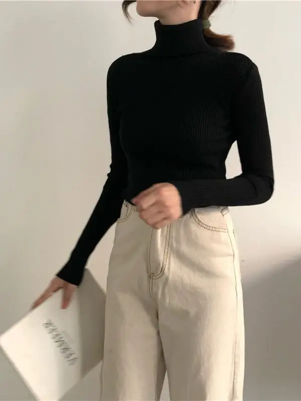 Women Korean Style Slim Knitted Turtleneck Sweaters 2025 - Image 4