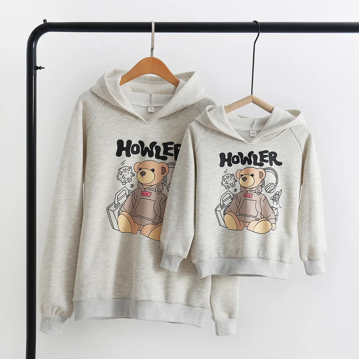 Gray Cartoon Bear Hoodie Set for Kids 2025 - Image 3