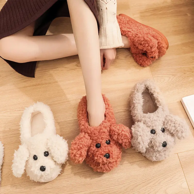 Winter Cotton Shoes Women's Cute Cartoon Dog Mao Mao Slippers Women's Home Warm Thick-soled Couple's Fleece-lined Cotton Shoes - Image 6