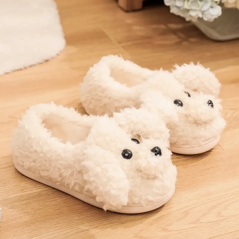 Winter Cotton Shoes Women's Cute Cartoon Dog Mao Mao Slippers Women's Home Warm Thick-soled Couple's Fleece-lined Cotton Shoes - Image 4