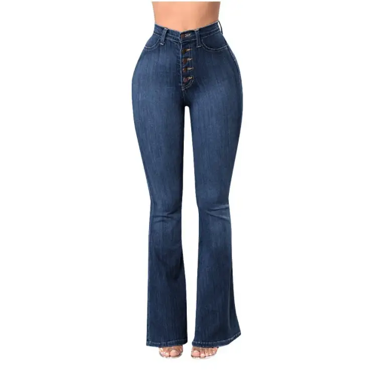 Wide Leg Jeans Women High Waist Elastic Blue