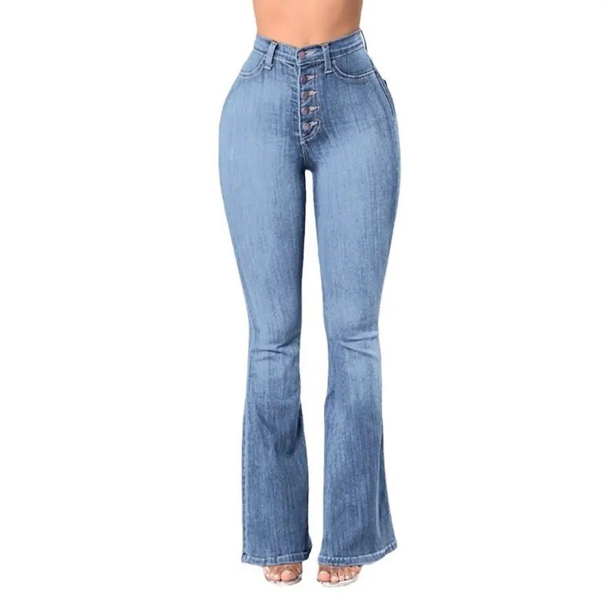 Wide Leg Jeans Women High Waist Elastic Blue