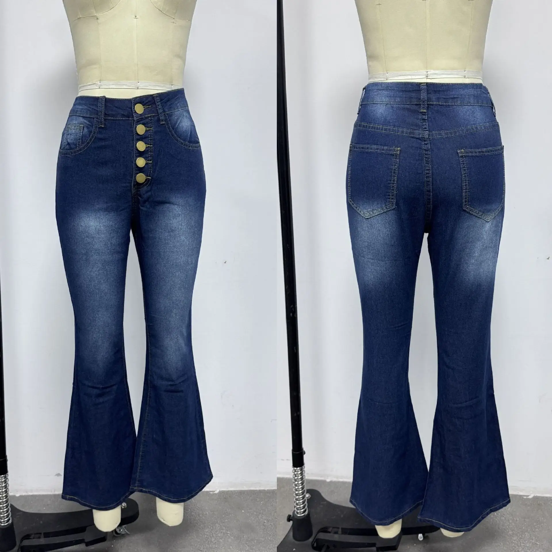 Wide Leg Jeans Women High Waist Elastic Blue — feature 4