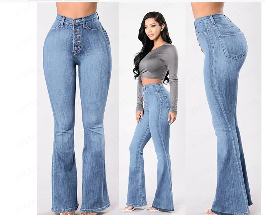 Wide Leg Jeans Women High Waist Elastic Blue — feature 5