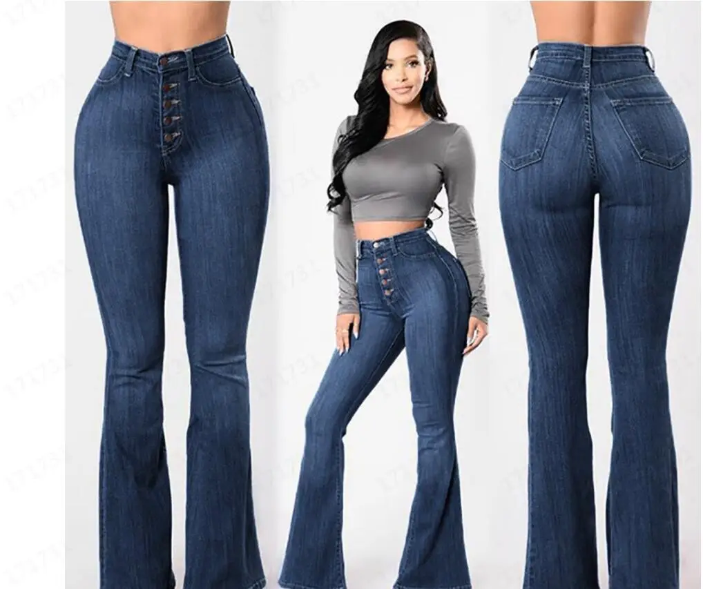 Wide Leg Jeans Women High Waist Elastic Blue — feature 6