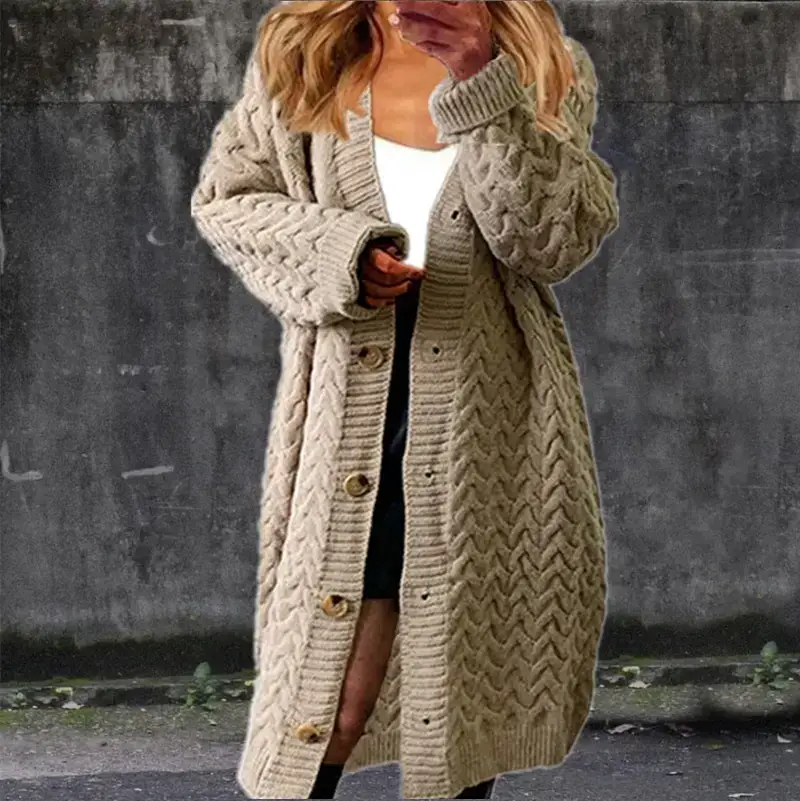 Long Sleeve Knitted Wool Coat for Women Grey Winter - Image 2