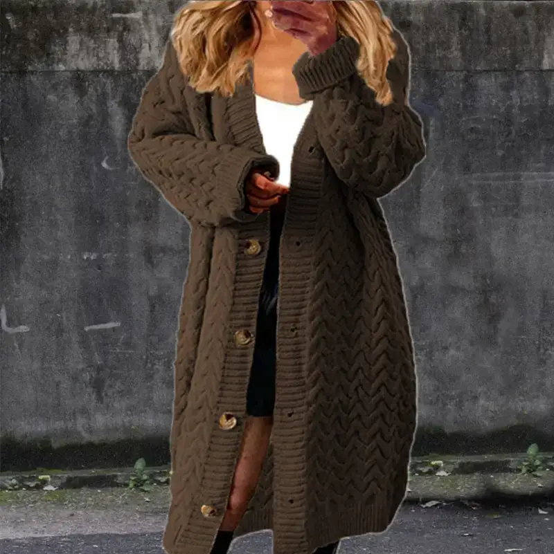 Long Sleeve Knitted Wool Coat for Women Grey Winter - Image 3
