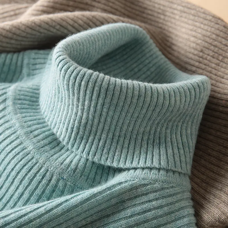 High Neck Wool Knit Shirt Beige 2023 Winter - Image 15