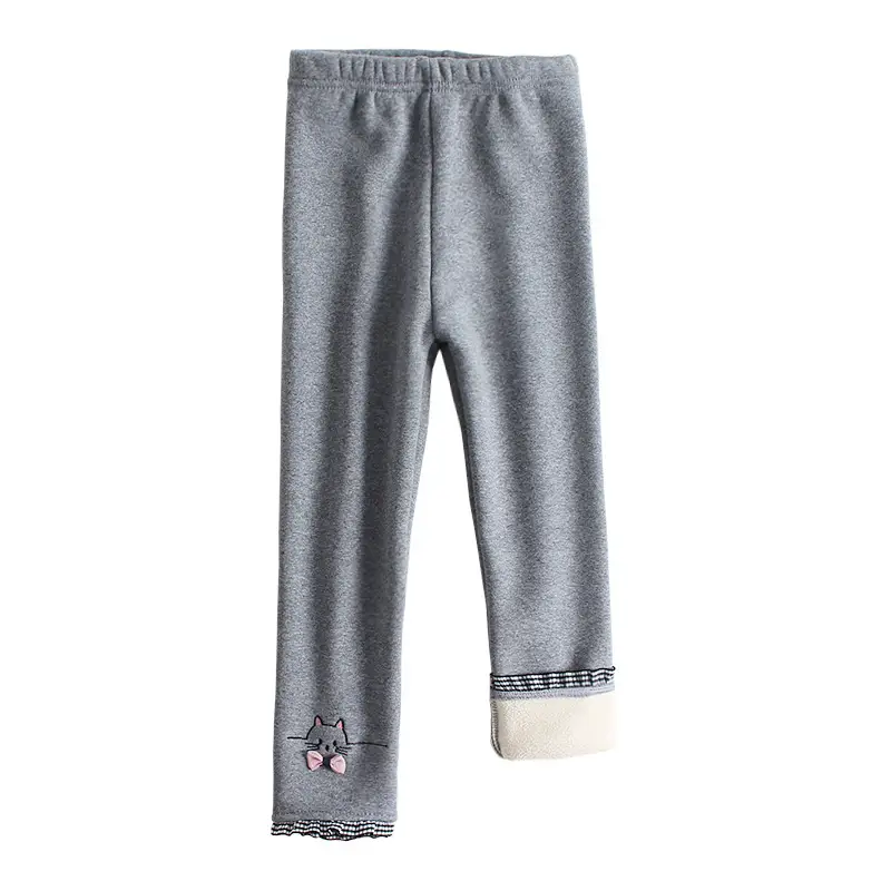 Girls Fleece Leggings Set Pink Grey Embroidered Winter Warm - Image 9