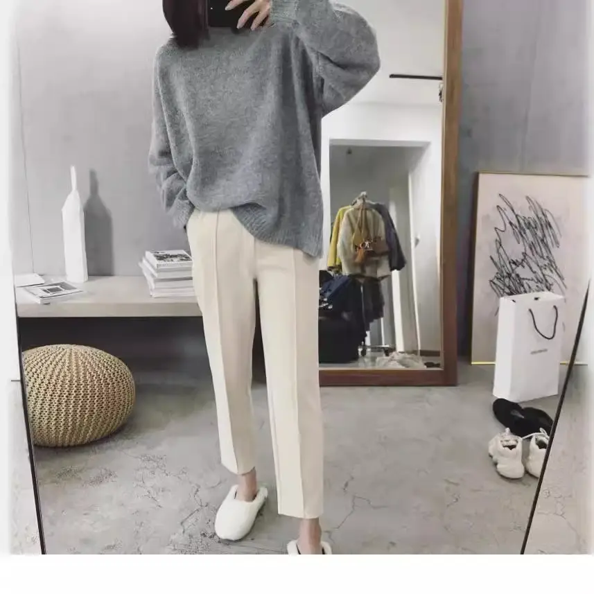 Women Woolen Harlan Pants Autumn Winter Plus Size Straight Leg - Image 6
