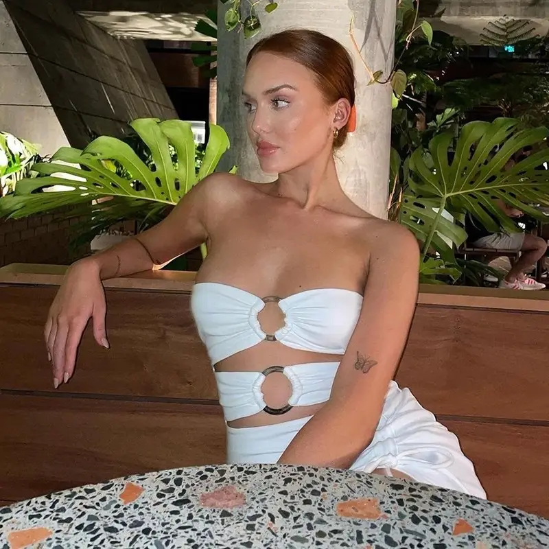 White Crossbody High Slit Tube Top Dress for Women